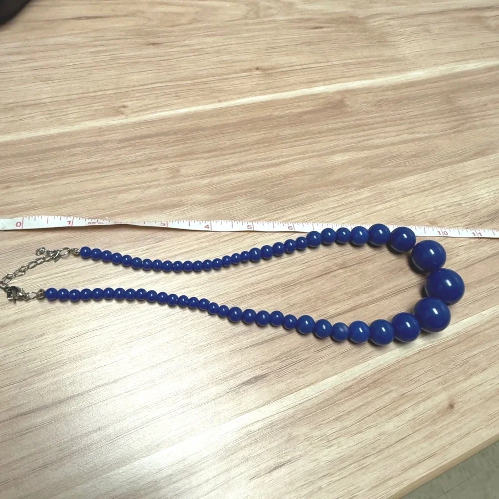 Vintage Style Royal Blue Chunky Graduated Bead Statement Necklace Adjustable